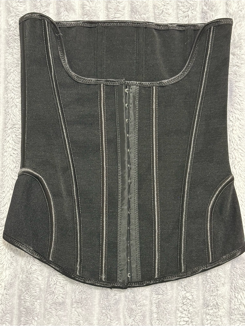 Black Waist Trainer Corset with Front Hook-and-Eye Closure — Size S